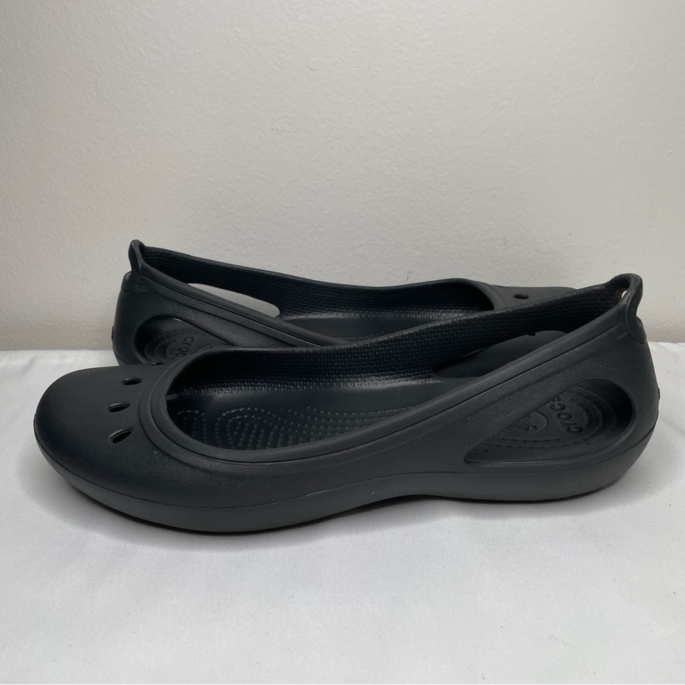 Crocs Black Rubber Slip On Ballet Flat Slip Resistant Safety Work Women Shoes 9